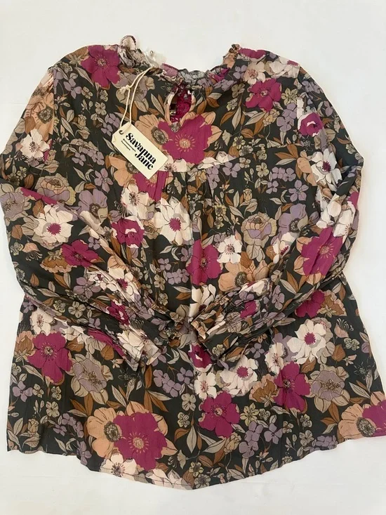 SAVANNA JANE NWT 2X Smokes Floral Yoke Blouse - Pink Floral - Picture 9 of 9